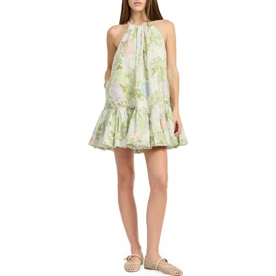 En Saison Blair Shell Print Minidress In Green