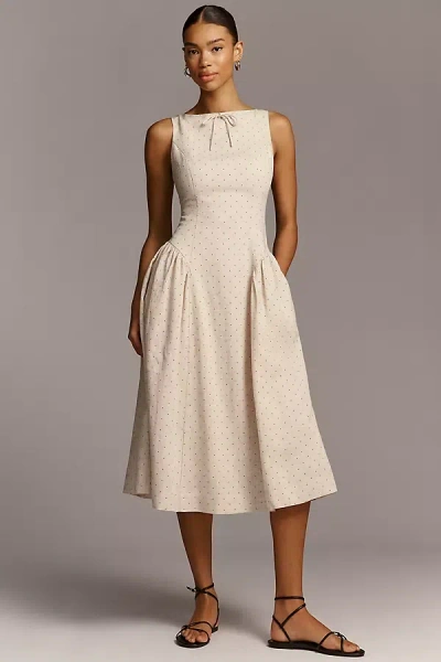 En Saison Blakely Boat-neck Bow Midi Dress In Neutral