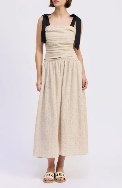 En Saison Blakely Pin Dot Tie Strap Midi Dress In Black