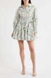 En Saison Bow Long Sleeve Tie Waist Cotton Shirtdress In Multi
