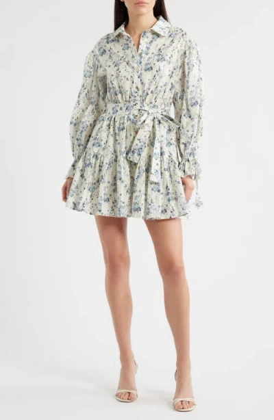 En Saison Bow Long Sleeve Tie Waist Cotton Shirtdress