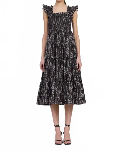 En Saison Bow Love Midi Dress In Black With Cream Floral