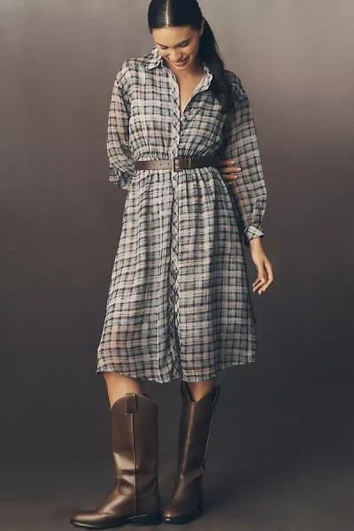 En Saison Briar Long-sleeve Midi Shirt Dress In Multi