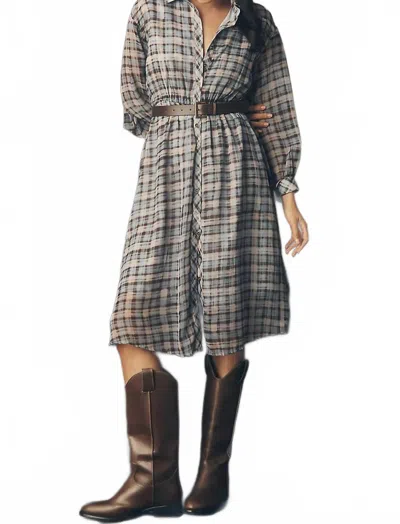 En Saison Briar Midi Dress In Dusty Blue Brown In Multi