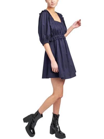 En Saison Brigitta Womens Square Neck Puff Sleeve Mini Dress In Blue