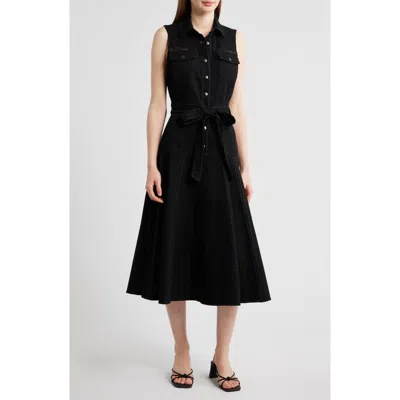 En Saison Brixton Tie Waist Midi Shirtdress In Black