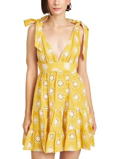 En Saison Brooke Womens Eyelet Embroidered Mini Dress In Yellow