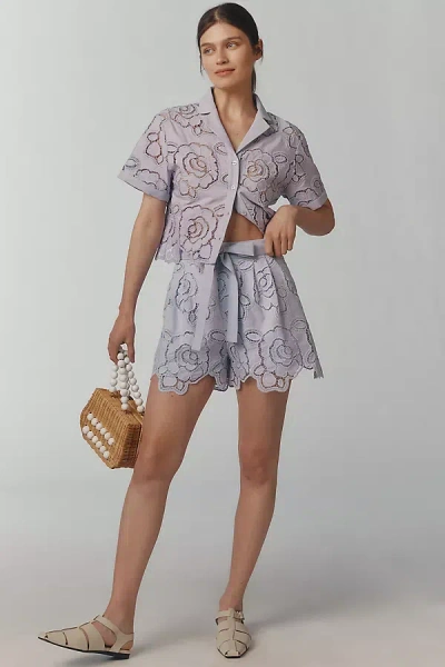 En Saison Brynlee Embroidered Scallop-hem Belted Shorts In Purple