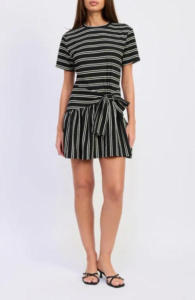 En Saison Cara Stripe Jersey Minidress In Black