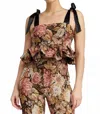 En Saison Carey Babydoll Floral Top In Brown In Multi