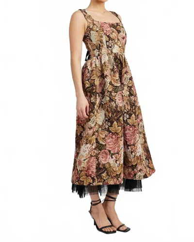 En Saison Carey Jacquard Lace-up Back Midi Dress In Multi