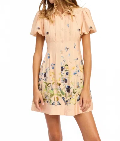 En Saison Carrera Bubble Sleeve Dress In Blush Blue Yellow In Neutral