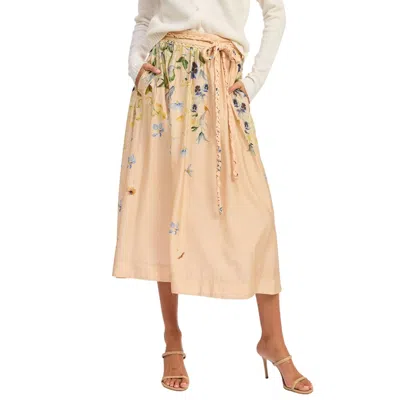 En Saison Carrera Midi Skirt In Blush Blue Yellow In Nude