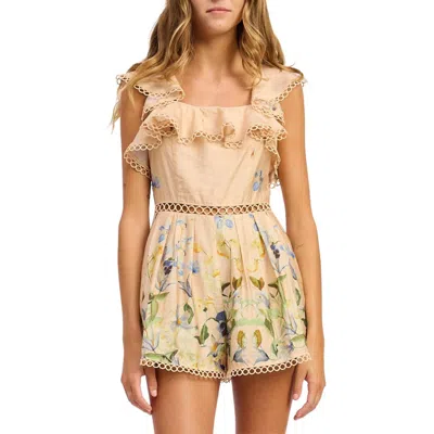 En Saison Carrera Ruffle Romper In Blush Blue Yellow In Pink
