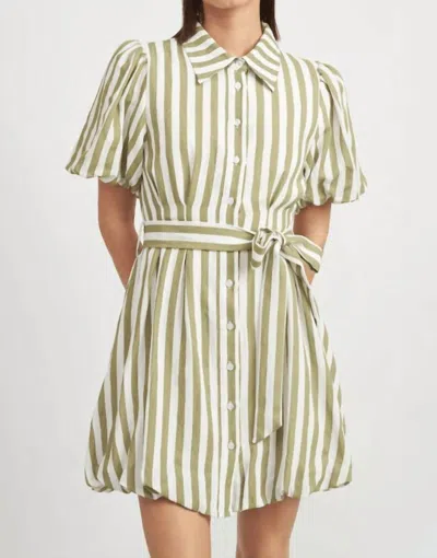 En Saison Cece Mini Dress In Sage Stripe In Multi