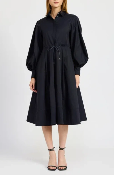 En Saison Cecilla Long Sleeve Midi Shirtdress In Navy