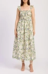 En Saison Charleston Ruffle Shirred Midi Sundress In Blue