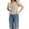 En Saison Charleston Ruffle Sleeve Peplum Top In Multi In Multi