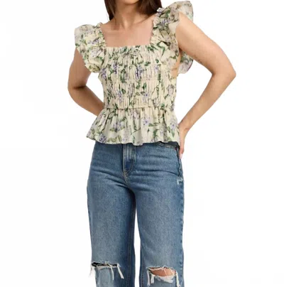 En Saison Charleston Ruffle Sleeve Peplum Top In Multi In Gold