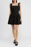 En Saison Charlie Tie Strap Cotton Poplin Minidress In Black