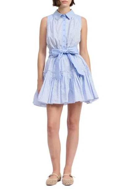 En Saison Christabel Stripe Cotton Fit & Flare Shirtdress In Blue