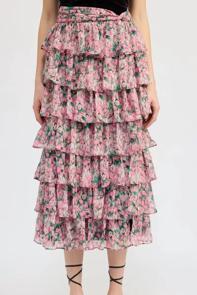 En Saison Claire Floral Layered Skirt In Pink