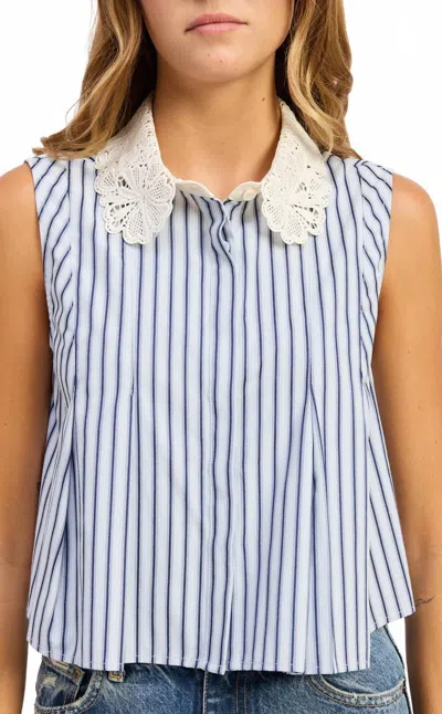 En Saison Clara Sleeveless Collared Top In Sky In White