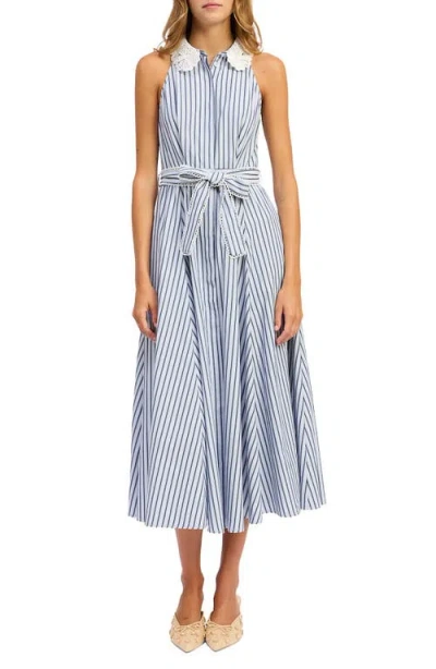 En Saison Clara Stripe Sleeveless Midi Shirtdress In Blue
