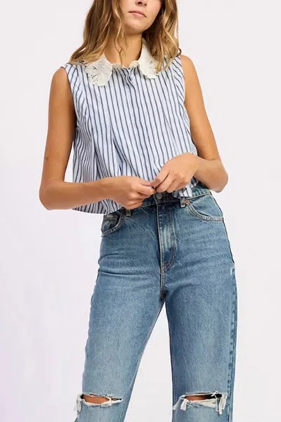 En Saison Clara Stripe Top In Sky Navy Ivory In Blue