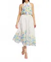 En Saison Collared Halter Midi Dress In White Blue Multi In White