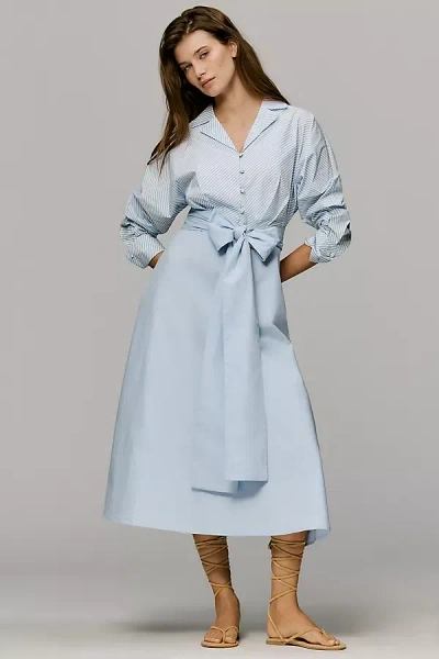 En Saison Cotton Wrap Shirt Dress In Blue