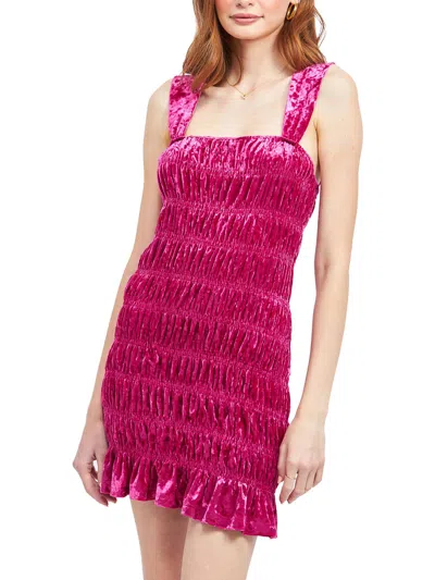 En Saison Danbury Womens Velvet Smocked Mini Dress In Pink