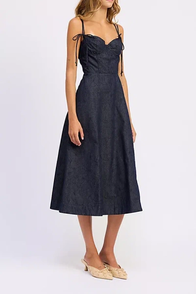 En Saison Darby Jacquard Corset Midi Dress In Indigo, Women's At Urban Outfitters In Blue