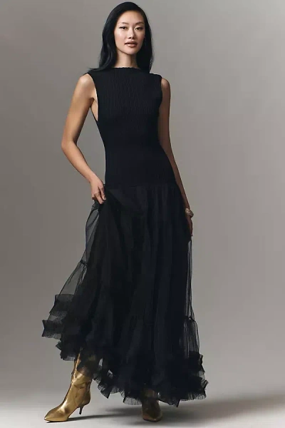 En Saison Darcy Sleeveless Tulle Midi Dress In Black