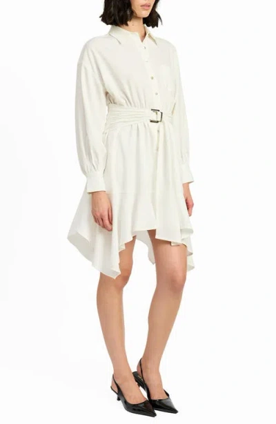 En Saison Darla Long Sleeve Shirtdress In White Shimmer