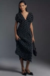 En Saison Darlene Polka Dot Flutter Sleeve Dress In Black
