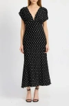 En Saison Darlene Polka Dot Flutter Sleeve Dress In Black/white