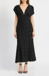 En Saison Darlene Polka Dot Flutter Sleeve Dress In Black/white