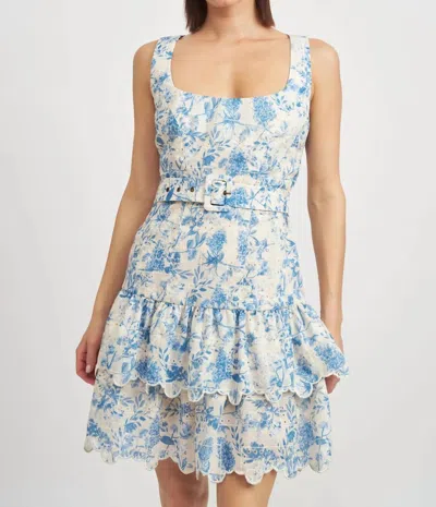 En Saison Davina Mini Dress In Blue Floral In Neutral