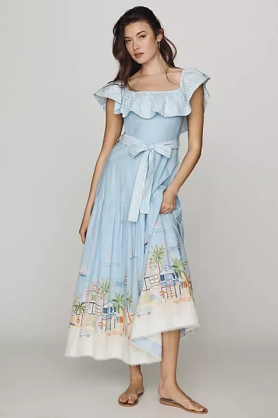 En Saison Dawn Cotton Off-shoulder Midi Dress In Blue