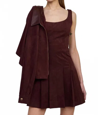 En Saison Delphine Pleated Mini Dress In Plum Brown In Multi