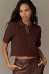 En Saison Delphine Short-sleeve Polo Top In Brown