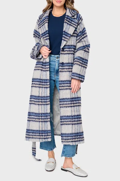 En Saison Demi Long Sleeves Coat In Navy Plaid In Blue