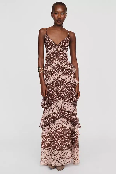 En Saison Diana Ruffle Maxi Dress In Brown