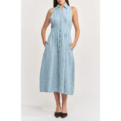 En Saison Dominique Floral Sleeveless Denim Midi Dress In Blue