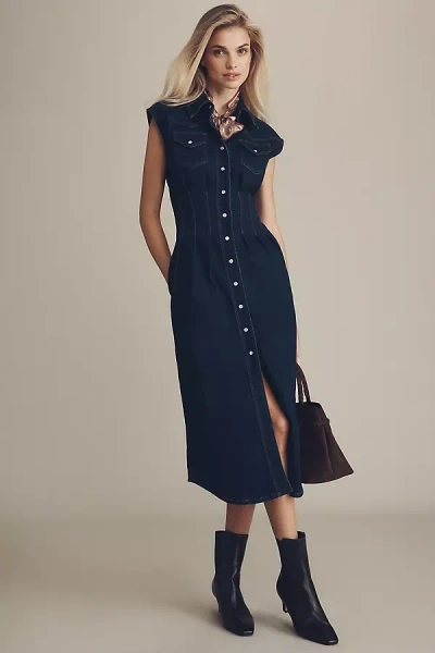 En Saison Eliana Sleeveless Midi Shirt Dress In Blue