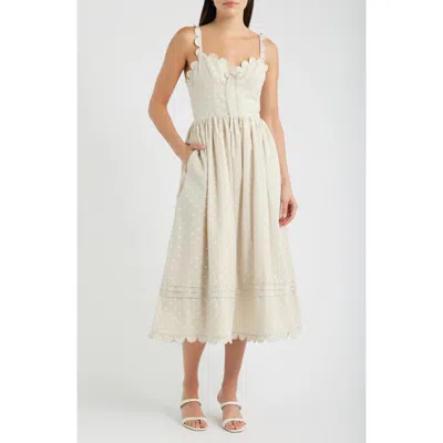 En Saison Elise Polka Dot Scallop Midi Dress In Neutral
