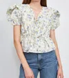 En Saison Eliza Eyelet Blouse In Olive Multi In Green