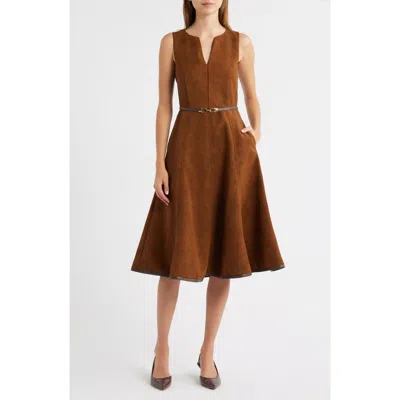 En Saison Eloise Faux Suede Midi Dress In Brown