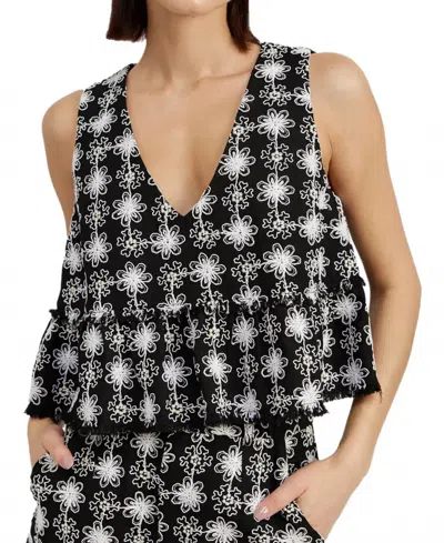 En Saison Elsie Embroidered Tweed Peplum Top In Black